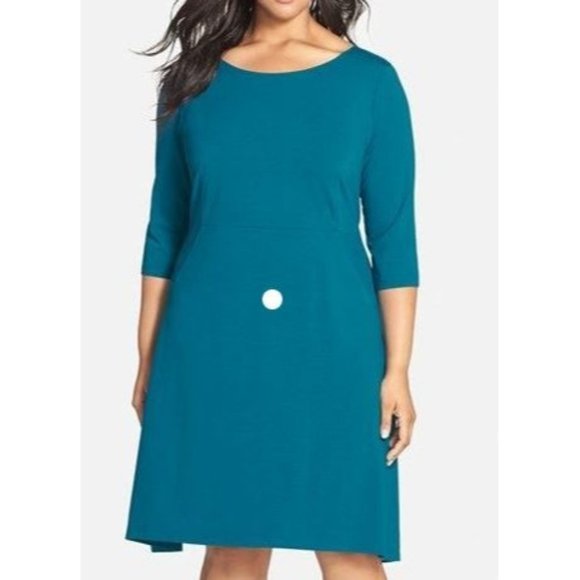 Eileen Fisher Scoop Neck Jersey Dress Plus Size 1X NWT Teal V Back Blue Green - Picture 1 of 14